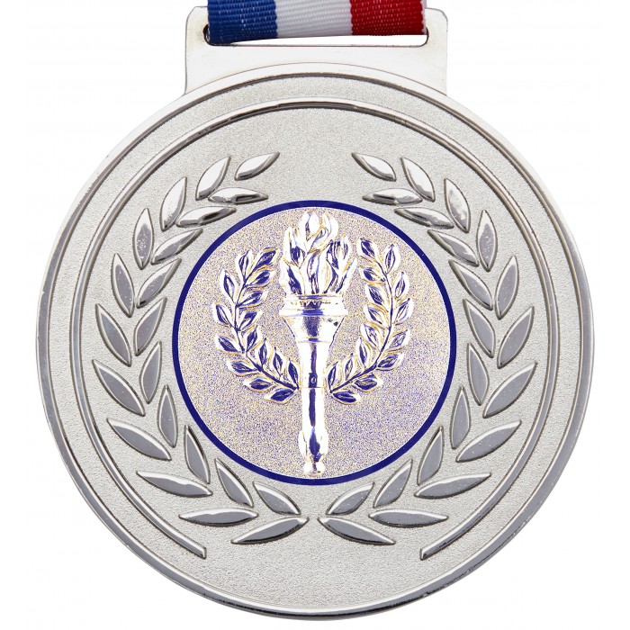 100MM MEDAL & RIBBON - SILVER OLYMPIC MEDAL